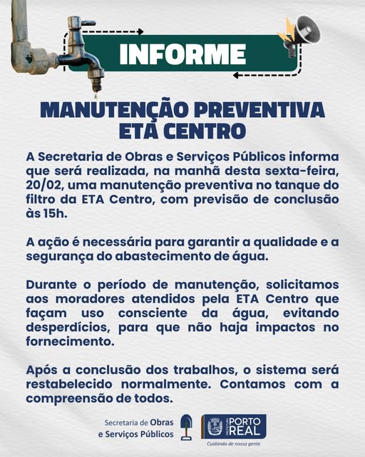 Manutenção preventiva ETA Centro 20/02