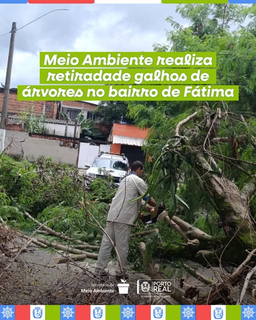 Meio Ambiente realiza retirada de galhos de árvores no bairro de Fátima