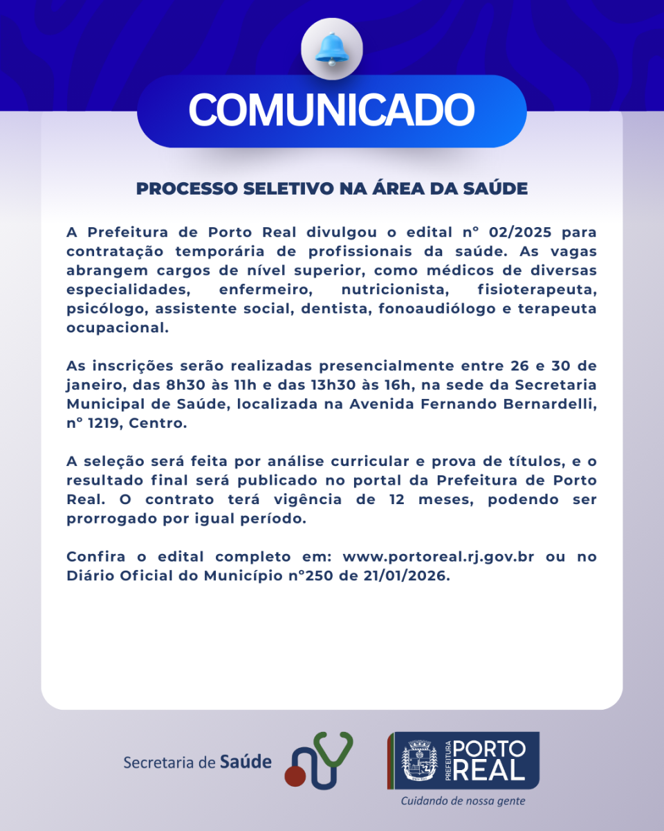 Processo Seletivo Saúde 02-2025 - DOE 250-2026